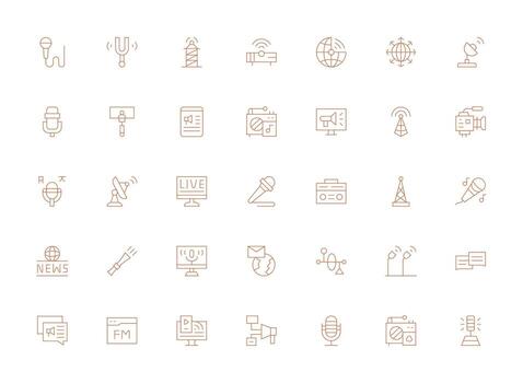 Light Line Icons from Broadcast Set with 35 Vectors Fully Editable Icon Set for Web