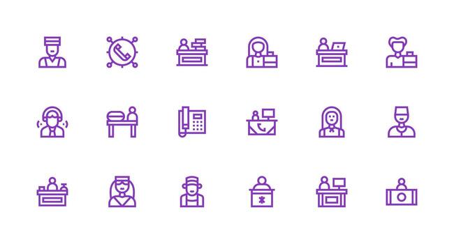 Receptionist Icon Set with 18 Strong Stroke Line Graphics Reliable Icons for All Interfaces vector