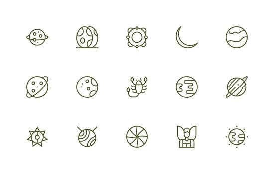15 regular línea estilo íconos desde celestial colección mínimo icono conjunto para interfaz proyectos vector