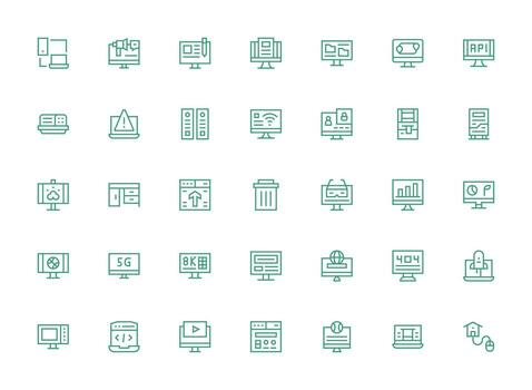 35 Icons for Computer in Regular Clean Line Format Digital Icon Collection vector