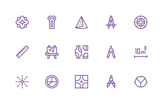 15 Icons for Geometry in Regular Line Format Clear and Concise Icon Set Collection vector
