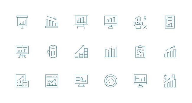 bar gráfico icono conjunto con 18 mínimo línea gráficos ordenado icono conjunto vector