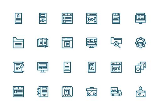 grueso línea línea íconos desde contenido administración conjunto con 24 vectores escalable íconos para todas temas