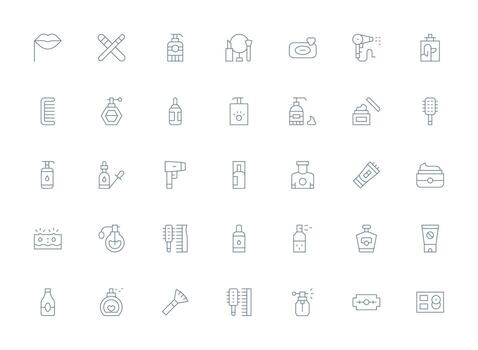 Cosmetics Icon Set with 35 Light Line Graphics Fully Editable Icon Set for Web vector