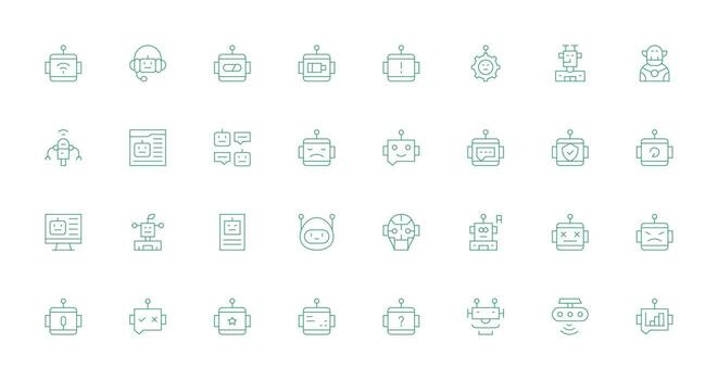 Thin Line Style Robot Icons with 32 Vectors Icon Set for Projects