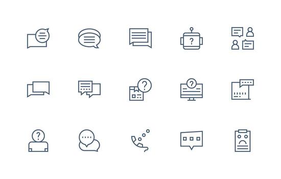 Regular Line Style Support Request Icons with 15 Vectors Web Icon Collection