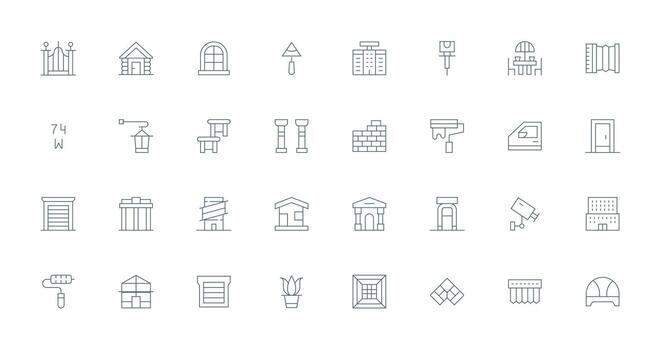 Delgado línea íconos desde exterior conjunto con 32 vectores íconos construido para visual consistencia paquete