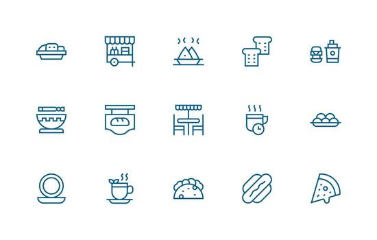 Lunch Set with 15 Regular Line Icons Customizable Icon Series for Mobile Screens vector