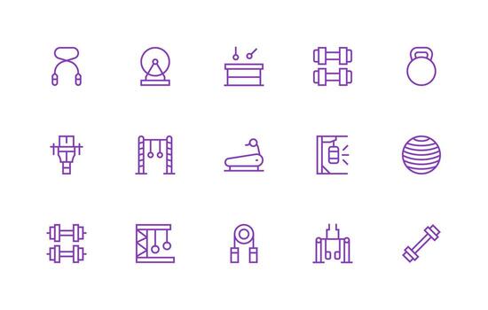 15 Regular Line Icons for Exercise Equipment Graphics Style Icon Set vector