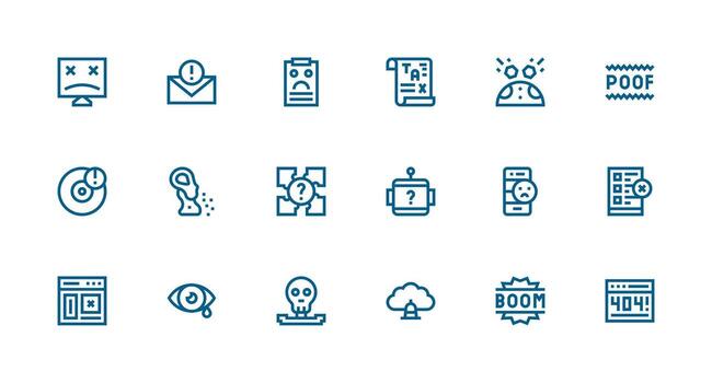 Error Design Icons featuring 18 in Strong Stroke Line Style Minimal Icon Set for Interface Projects vector