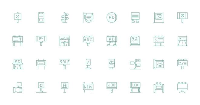 Thin Line Style Billboard Icons with 32 Vectors Reliable Icons for All Interfaces
