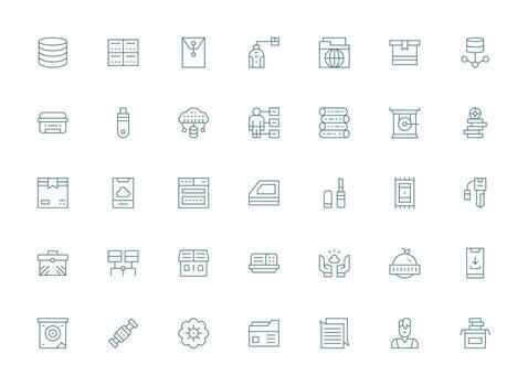 35 Light Line Style Icons from Data Storage Collection Customizable Icon Series for Mobile Screens vector