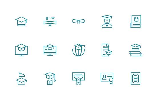 15 Icons for Graduation in Regular Line Format Compact Icon Set vector