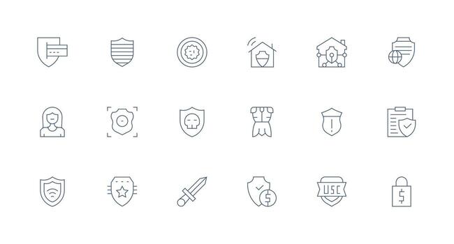 Minimal Line Icons from Shield Set with 18 Vectors Sharp Icons for Presentations