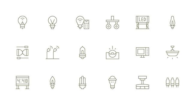 Minimal Line Style Led Icons with 18 Vectors Clear and Concise Icon Set Collection