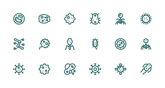 Microbe Icon Set with 18 Strong Stroke Line Graphics Essential Icon Set for Teams vector