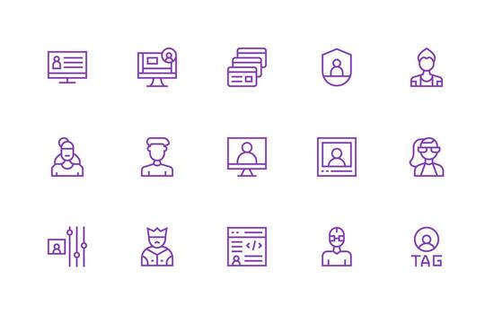 cuenta administración icono colección con 15 regular línea diseños ui y ux enfocado icono colección vector