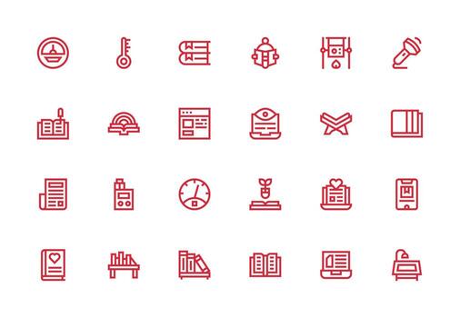 Reading Visual Pack containing 24 Thick Line Line Icons Balanced Icon Set for Functional Design vector
