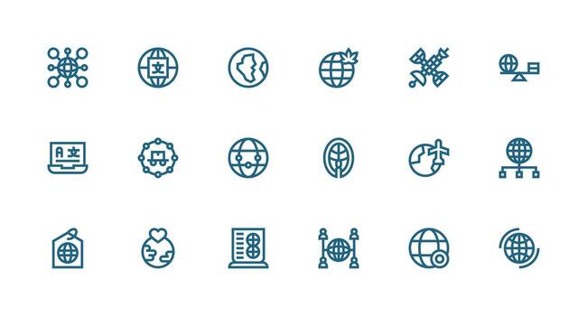 Strong Stroke Line Style Globalization Icons with 18 Vectors Icon Set for Web