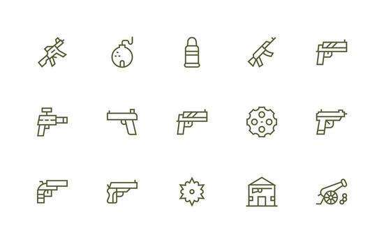 Regular Line Style Firearm Icons with 15 Vectors Neutral Style Icons for Any Project