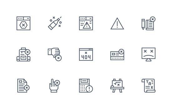 Incorrect Design Icons featuring 15 in Regular Line Style Smart Icon Collection vector