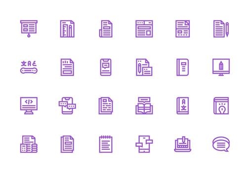 Text Icon Set with 24 Thick Line Line Graphics Sharp Icons for Presentations vector