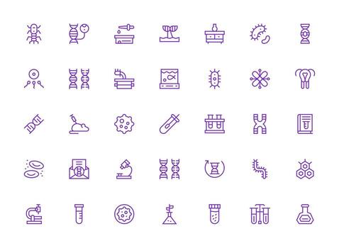 Biology Design Icons featuring 35 in Regular Clean Line Style Quick Access Icons for UI Development vector