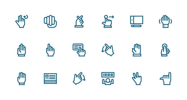 pantalla táctil presentando 18 íconos en fuerte carrera línea diseño limpiar icono conjunto icono paquete para ui proyectos vector