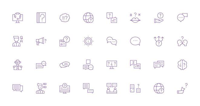 32 Thin Line Style Icons from Question Collection Icon Set for Apps vector