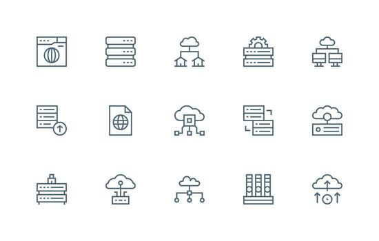 15 Icons for Hosting in Regular Line Format Core Icon Collection for Daily Tasks vector