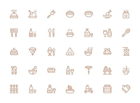 Serving Icon Collection with 35 Regular Clean Line Designs Balanced Icon Set for Functional Design vector