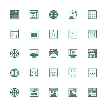 25 Medium Stroke Outline Icons for Web Page Graphics Balanced Icon Set for Functional Design vector