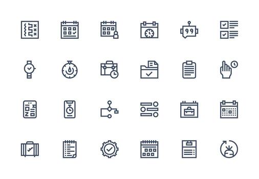 24 grueso línea línea íconos para tarea gráficos mínimo icono conjunto para interfaz proyectos vector