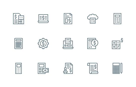 Accounting Software Icon Set with 15 Regular Line Graphics Universal Icon Pack vector