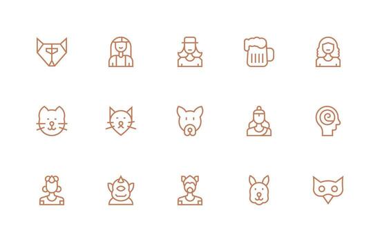 Head Design Icons featuring 15 in Regular Line Style Simple Icons for Interface and Wireframes vector