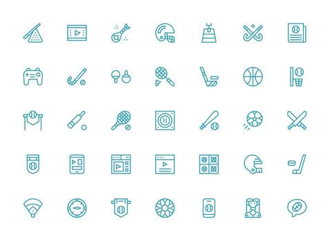 Regular Clean Line Style Player Icons with 35 Vectors Icon Set for Web