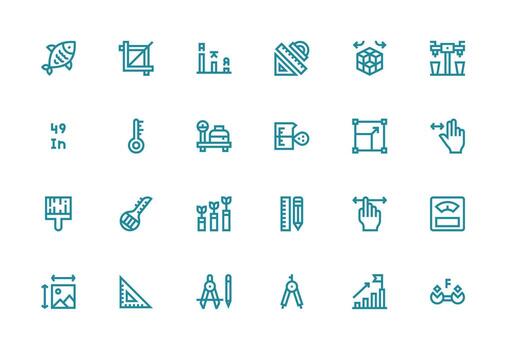 Scale Visual Pack containing 24 Thick Line Line Icons Fully Editable Icon Set for Web vector