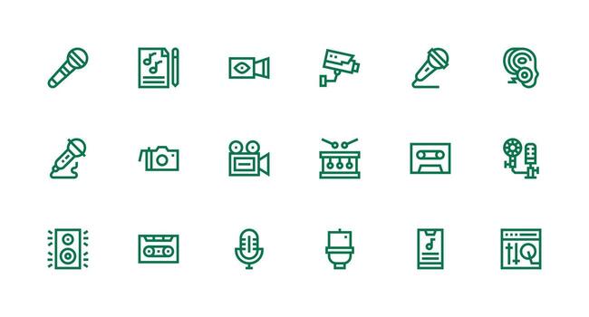 18 Strong Stroke Line Icons for Recording Graphics Sharp Icons for Presentations vector