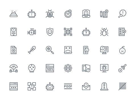35 íconos para error en regular limpiar línea formato esencial icono conjunto para equipos vector