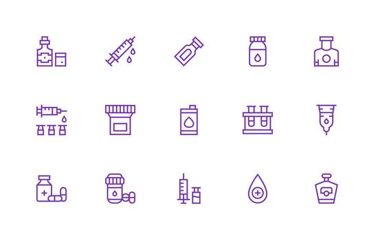 Vial Icon Set with 15 Regular Line Graphics Optimized Icon Pack for Digital Products vector
