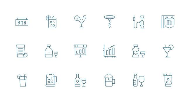 Bar Icon Set with 18 Minimal Line Graphics Universal Icon Pack vector