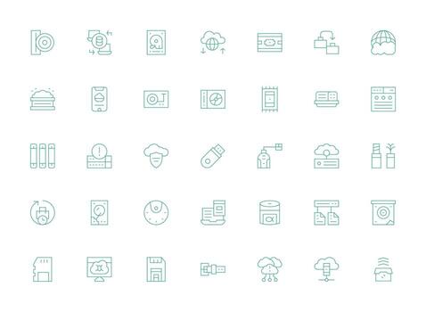Backup featuring 35 Icons in Light Line Design UI Icon Set vector