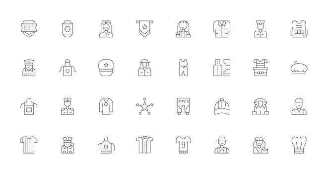 Uniform featuring 32 Icons in Thin Line Design Multi-Style Icons for Creative Projects vector