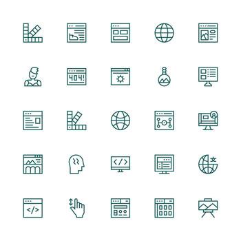 web diseño incluso 25 medio carrera contorno ilustraciones diseño icono colección vector