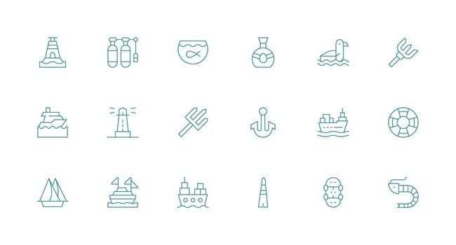 Minimal Line Style Sea Icons with 18 Vectors Flexible Icon System for Web Interfaces