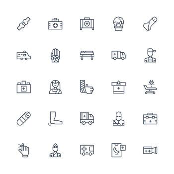 Trauma featuring 25 Icons in Medium Stroke Outline Design Core Icon Collection for Daily Tasks vector