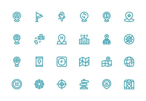 Location Icon Collection with 24 Thick Line Line Designs Scalable Icons for Cross-Platform Interfaces vector