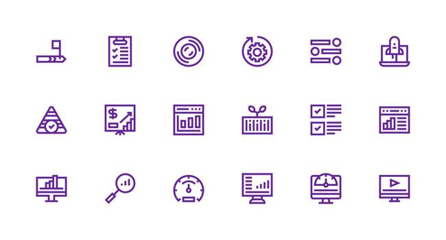 Progress Bar Design Icons featuring 18 in Strong Stroke Line Style Icon Collection Set vector