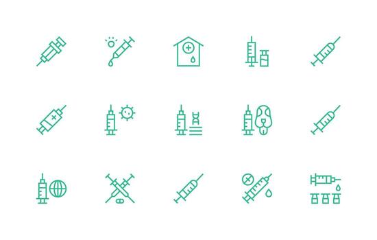 Vaccination Design Icons featuring 15 in Regular Line Style Minimal Icon Set for Interface Projects vector