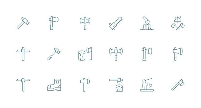 leñador conjunto con 18 mínimo línea íconos núcleo icono colección para diario Tareas vector